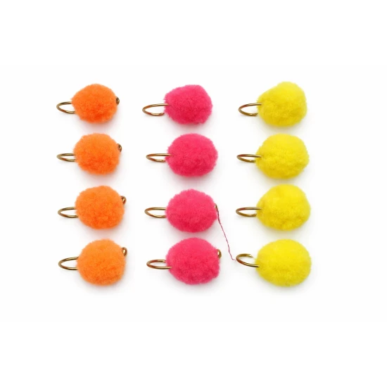 12 BARBLESS Chenille Eggs - Pink, Orange & Yellow