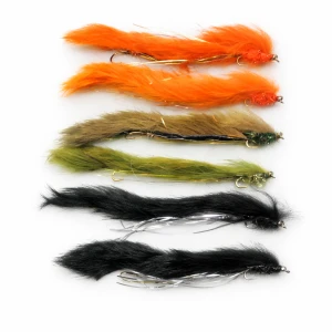 6  Barbless Humongous Double hook Snakes -Orange, Olive & Black