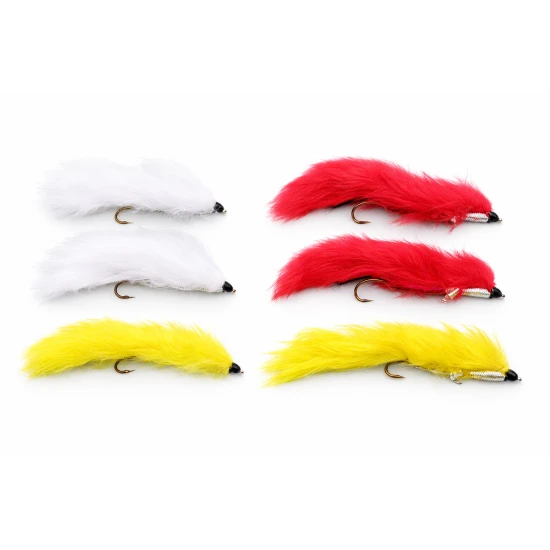 6 Barbless Snake Zonkers - White,Red and Yellow