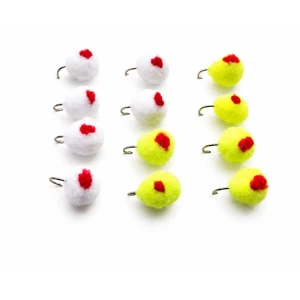 12 Red Spot Eggs - Chartreuse & White