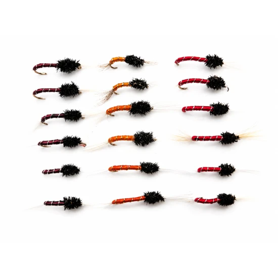 18 Standard Thorax Buzzers - Claret,Red & Orange