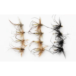 12 Barbless Daddy Long Legs - GH & unweighted, Black & Natural