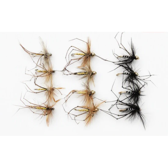 12 Barbless Daddy Long Legs - GH & unweighted, Black & Natural