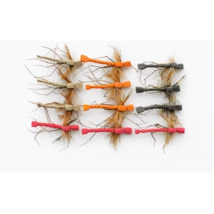 12 Barbless Mixed Foam Daddy Long Legs - Orange, Red, Tan, Brown