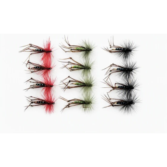 12 Hoppers, Coloured Hackles - black, claret, olive