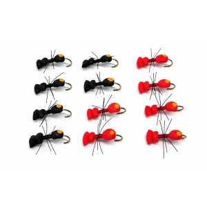 12 Dry Flies - Foam Ants, Black and Red