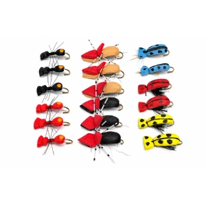 18 Dry Flies - Beetles and Foam Ants inc Hi Viz, Ants and Lady