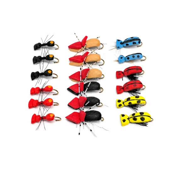 18 Dry Flies - Beetles and Foam Ants inc Hi Viz, Ants and Lady