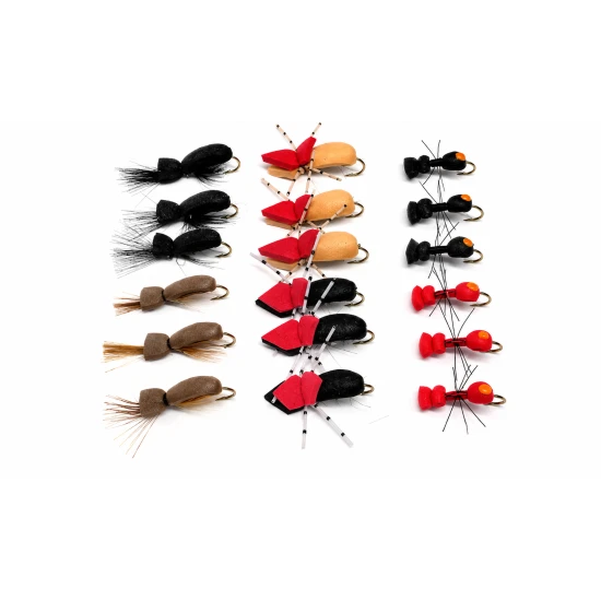 18 Dry Flies - Beetles and Foam Ants inc Hi Viz, Ants and Standard