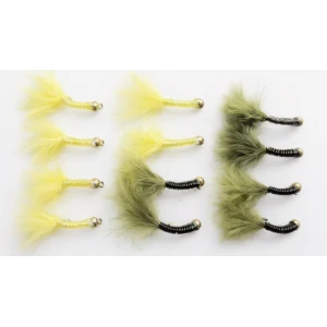 12 Goldhead Copper Wire Marabou - Olive and Yellow