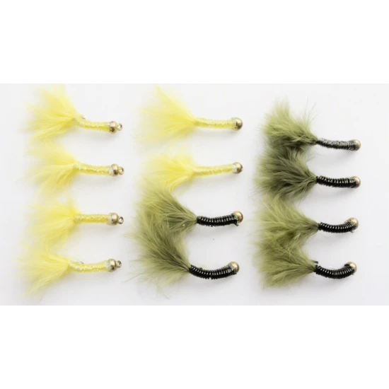 12 Goldhead Copper Wire Marabou - Olive and Yellow