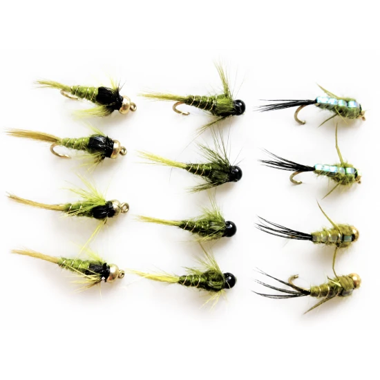 12 Goldhead Nymph - OLIVES -Evil weevil, Tungstens, Goldheads