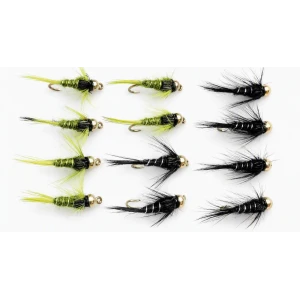 12 Goldhead Nymph - Olives  and Black Damsel