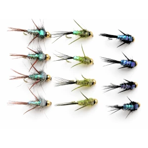 12 Goldhead Nymph, Evil Weevil - Natural,Olive,Black