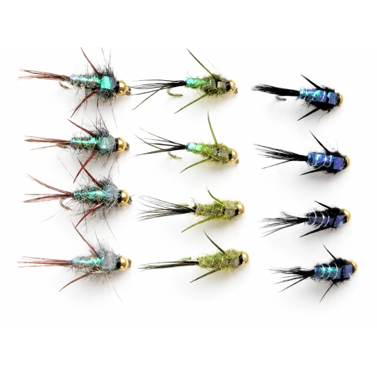 12 Goldhead Nymph, Evil Weevil - Natural,Olive,Black