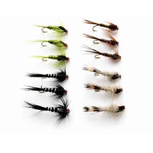 12 Hidden Weighted Nymphs - Olive, Pheasant Tail., Hares Ear, Black/Silver