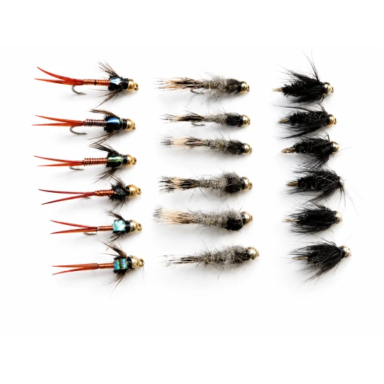 18 Goldhead Nymph, Hares Ear, Copper John, Peacock