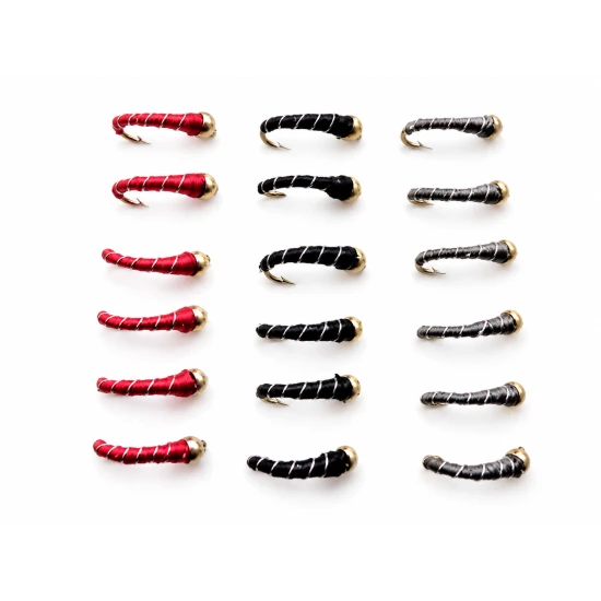 18 Goldhead Zebra Midge - Black, Olive, Red