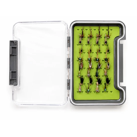 32 Goldhead Nymph in a Troutflies green MEDIUM silicone Box - Named flies