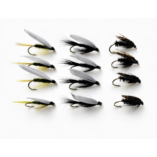 12 Wet Flies - Black Gnat,Alder & Medium Olive