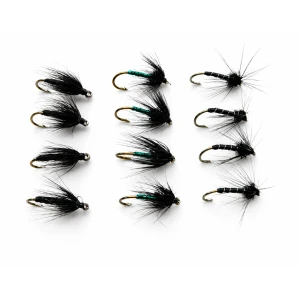 12 Wet Flies - Black Spider, Black Magic & Pearl Lurex