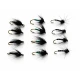 12 Wet Flies - Black Spider, Black Magic & Pearl Lurex