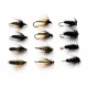 12 Wet Flies - Black & Peacock, Coch y bondhu & Greenwell Hackled
