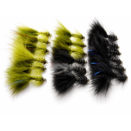 18 Goldhead Flash Damsels - Olive & Black