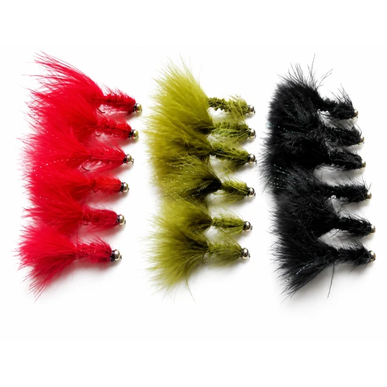 18 Goldhead Woolly Buggers - Red, Olive, Black