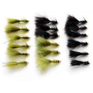 18 Mini Goldhead Flash Damsels, Black and Olive