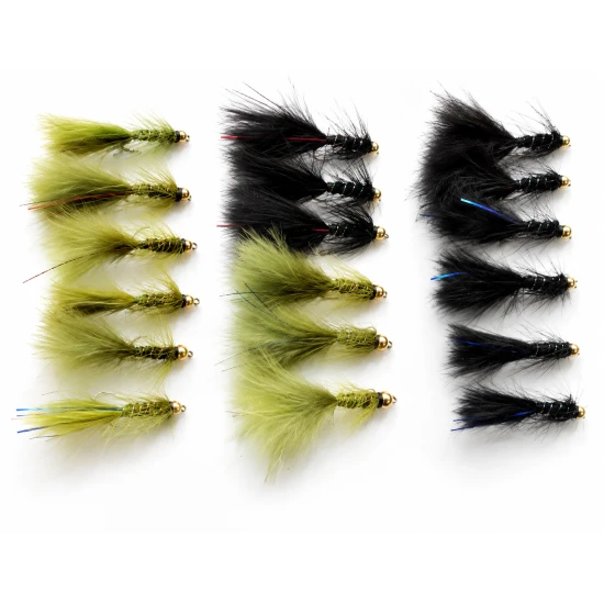 18 Mini Goldhead Flash Damsels, Black and Olive