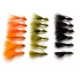 18 Mini Goldhead Flash Damsels, Orange, Black and Olive