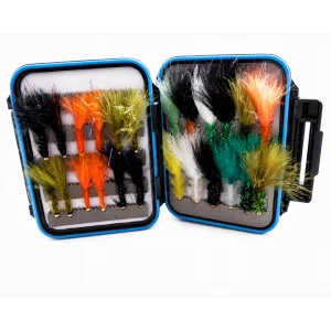 24 Goldhead Lures - Flash Damsel & Fritz  - Blue Rim Clear Lid Box