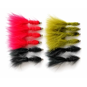 12 Goldhead Woolly Buggers, Black Olive and Red