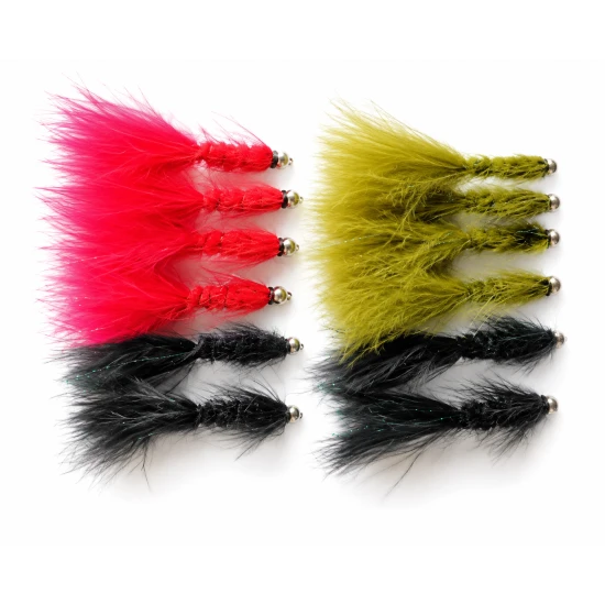 12 Goldhead Woolly Buggers, Black Olive and Red