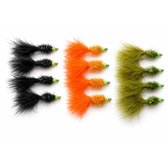 12 Hothead Fritz Goldhead Lures, (lime) Double Bead - black, orange, olive