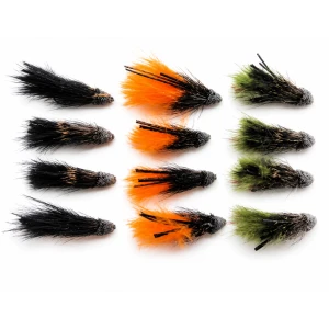 12 Marabou Muddler - Black,Olive & Orange
