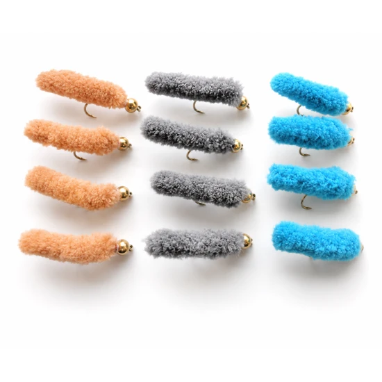 12 Mop Flies, Brown, Grey & Blue Wotsits
