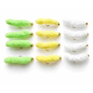 12 Mop Flies, lime Yellow & White Wotsits