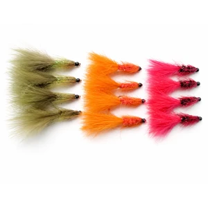 12 Tungsten Bead Tadpole, Red, Olive & Orange