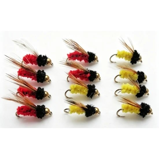 12 Goldhead Winged Montana - Red & Yellow