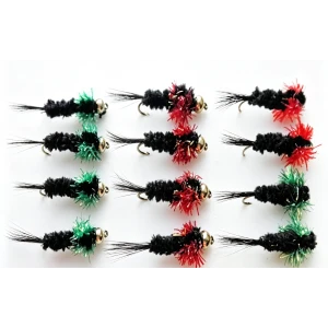 12 Goldhead and Unweighted Montana Red/Green Fritz