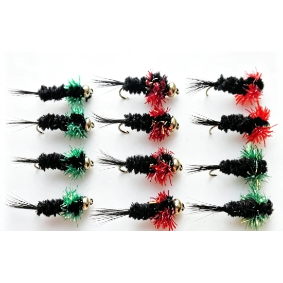 12 Goldhead and Unweighted Montana Red/Green Fritz
