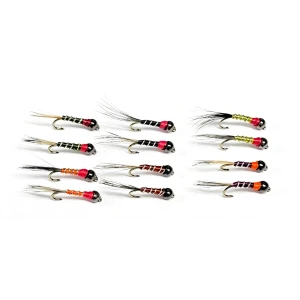 12 Mixed BARBLESS Tungsten Bead Perdigon Nymph