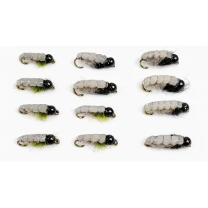 12 Tungsten Bead Czech Nymph - Black and Olive