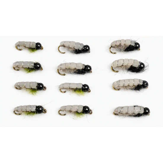 12 Tungsten Bead Czech Nymph - Black and Olive