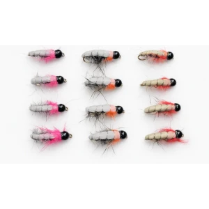 12 Tungsten Bead Czech Nymph - Pink, Red, Orange