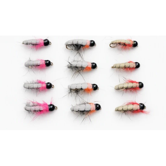 12 Tungsten Bead Czech Nymph - Pink, Red, Orange