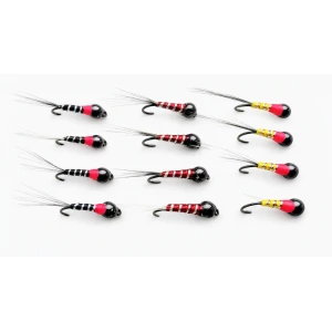 12 Tungsten Bead Perdigon Nymph - Black, Brown & Yellow