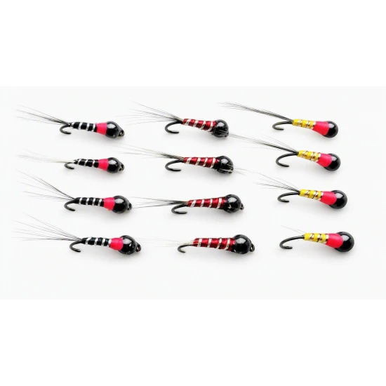 12 Tungsten Bead Perdigon Nymph - Black, Brown & Yellow